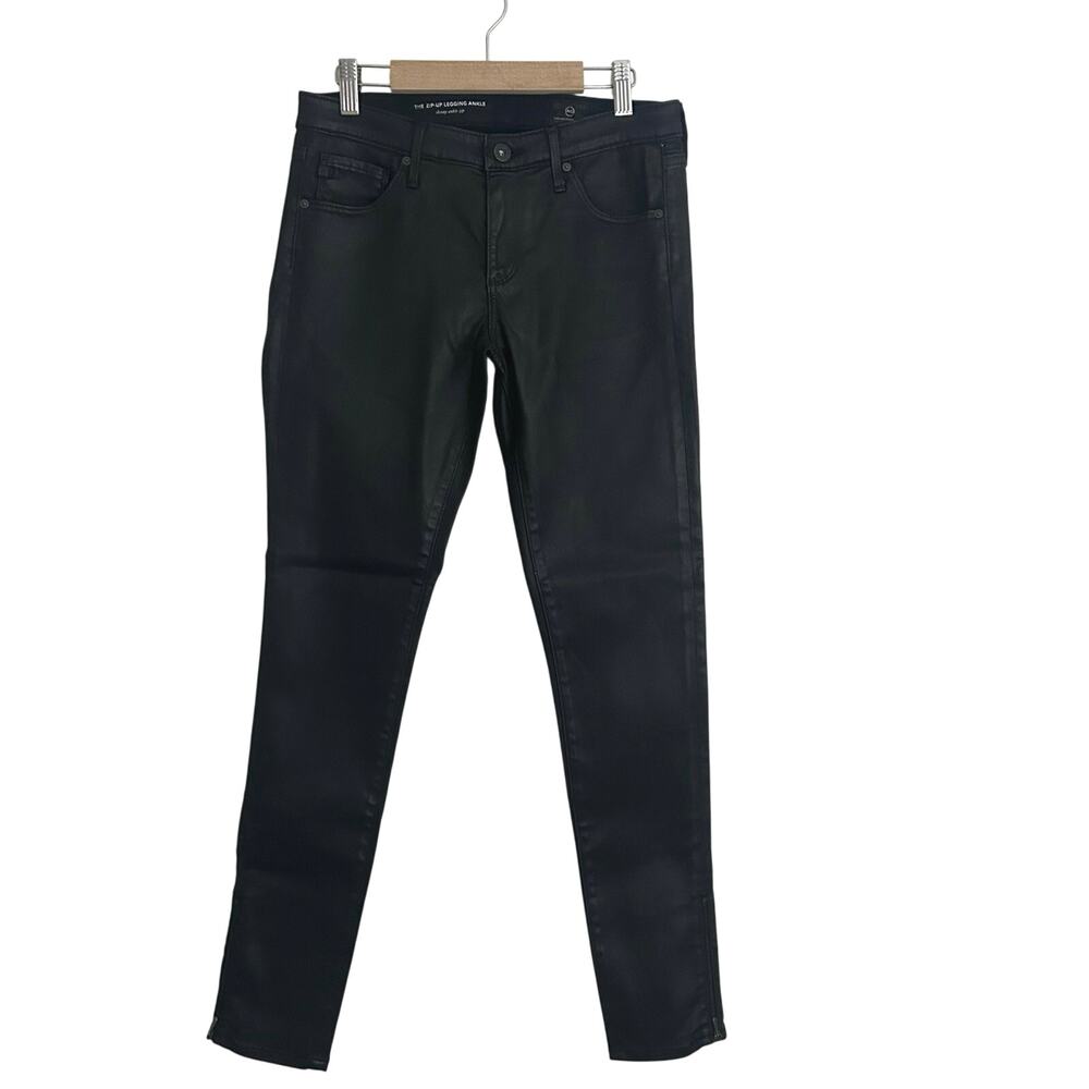 AG Adriano Goldschmied  The Zip-Up Ankle Coated Leggings Black Jeans 27 NWOT